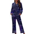 thumbnail image 1 of Renewold Warm Button Down Pajamas for Women Vacation Jogger Athletic Clothing 2pcs Pjs Sets Starry Sky Graphic Scoop Neck Pullover Tops Elastic Waist Sweatpants Size M, 1 of 6
