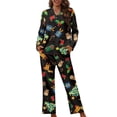 thumbnail image 1 of Renewold Warm Pajamas Button Down Top Christmas Socks Gingerbread Man Long Sleeve Shirt & Elastic Waist Sweatpants Set of 2 Breathable Women Sleepwear Size M, 1 of 6