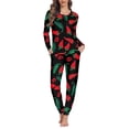 thumbnail image 1 of Renewold Warm Pajamas for Women Lady Green Red Chili Print Pajamas Sets Long Sleeve Crew Neck Nightwear Casual Holiday Sweatpants Size 5XL, 1 of 5