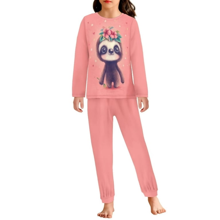 Renewold Warmth Pink Sloth Pajamas for Girls Comfortable Pjs Pants 2 Pieces  Fall Winter Outfits Durable Long Sleeve Sleepwear Athletic Clothing Set  Size 15-16 