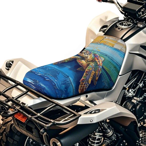 Renewold Waterproof ATV Seat Cover 25.2x10 Inch, Anti-slip Tear-Resistant Four Wheeler Seat Cover ATV Accessories Universal Fit for Honda/Yamaha/Polaris/Kawasaki, Sea Turtle Wood Grain