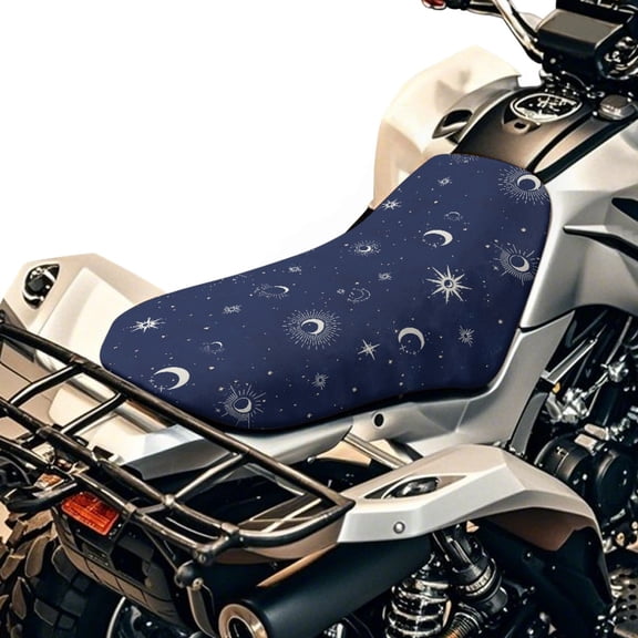 Renewold Waterproof ATV Seat Cover 25.2x10 Inch, Universal 4 Wheeler Seat Cover ATV Accessories Stretch Fit for Honda TRX250X/EX, Kawasaki Brute Force 750, Sun Moon Star Navy Blue
