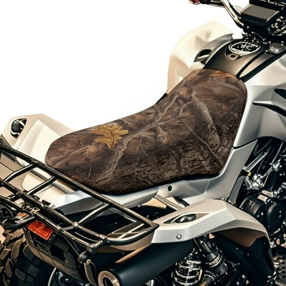 Renewold Waterproof ATV Seat Cover 25.2x10 Inch, Universal Four Wheeler Seat Cover Stretch Fit for Honda/Yamaha/Polaris, Elastic Edge Mud/Snow Protector, Heavy Duty, Camo Hunting Forest Branch
