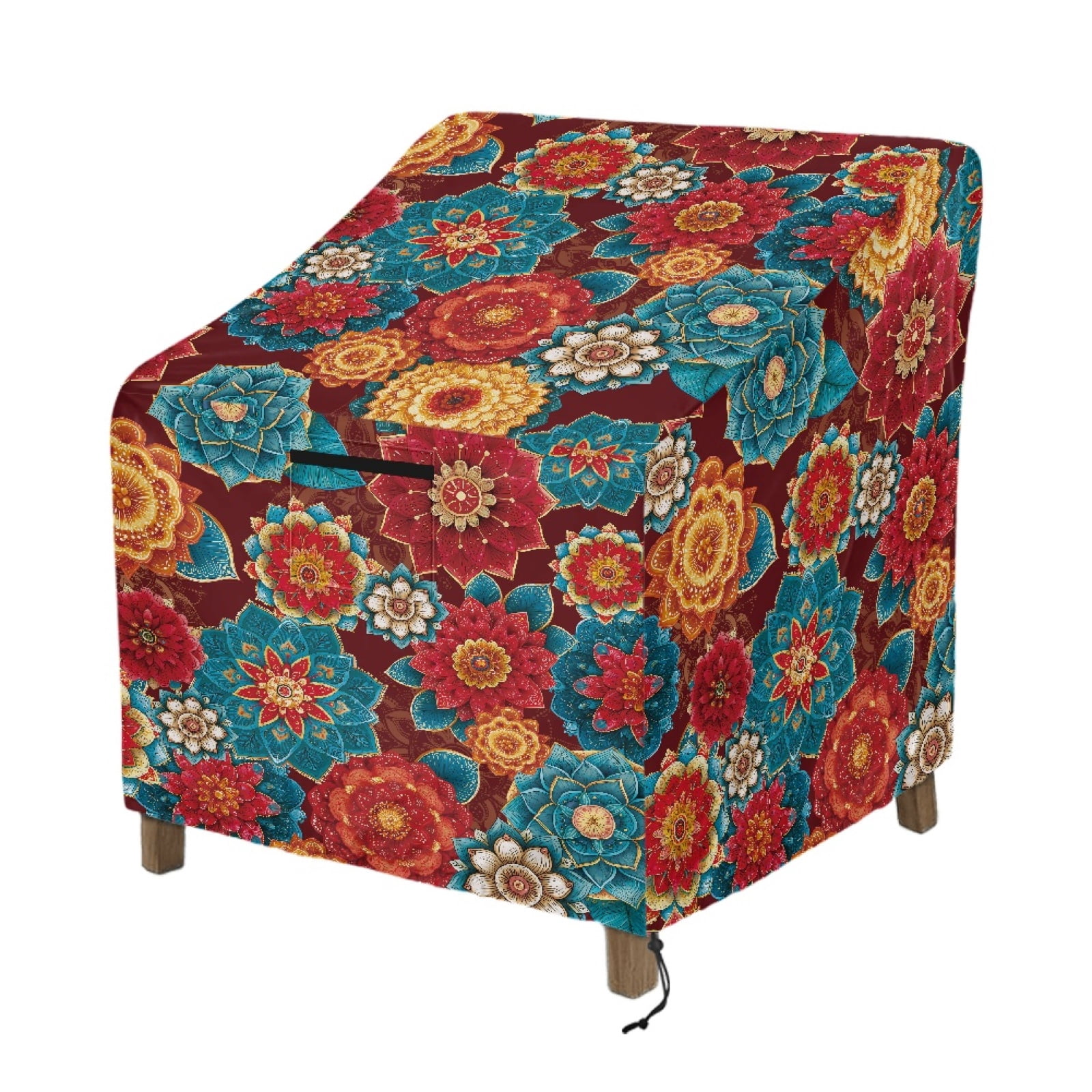 Renewold Waterproof Outdoor Chair Covers UV Protection Dust Proof Swivel Outdoor Chair Cover for Patio Lawn Furniture Fits up to 29W x 33D x 36H Inches, Bohemian Flower Red Blue