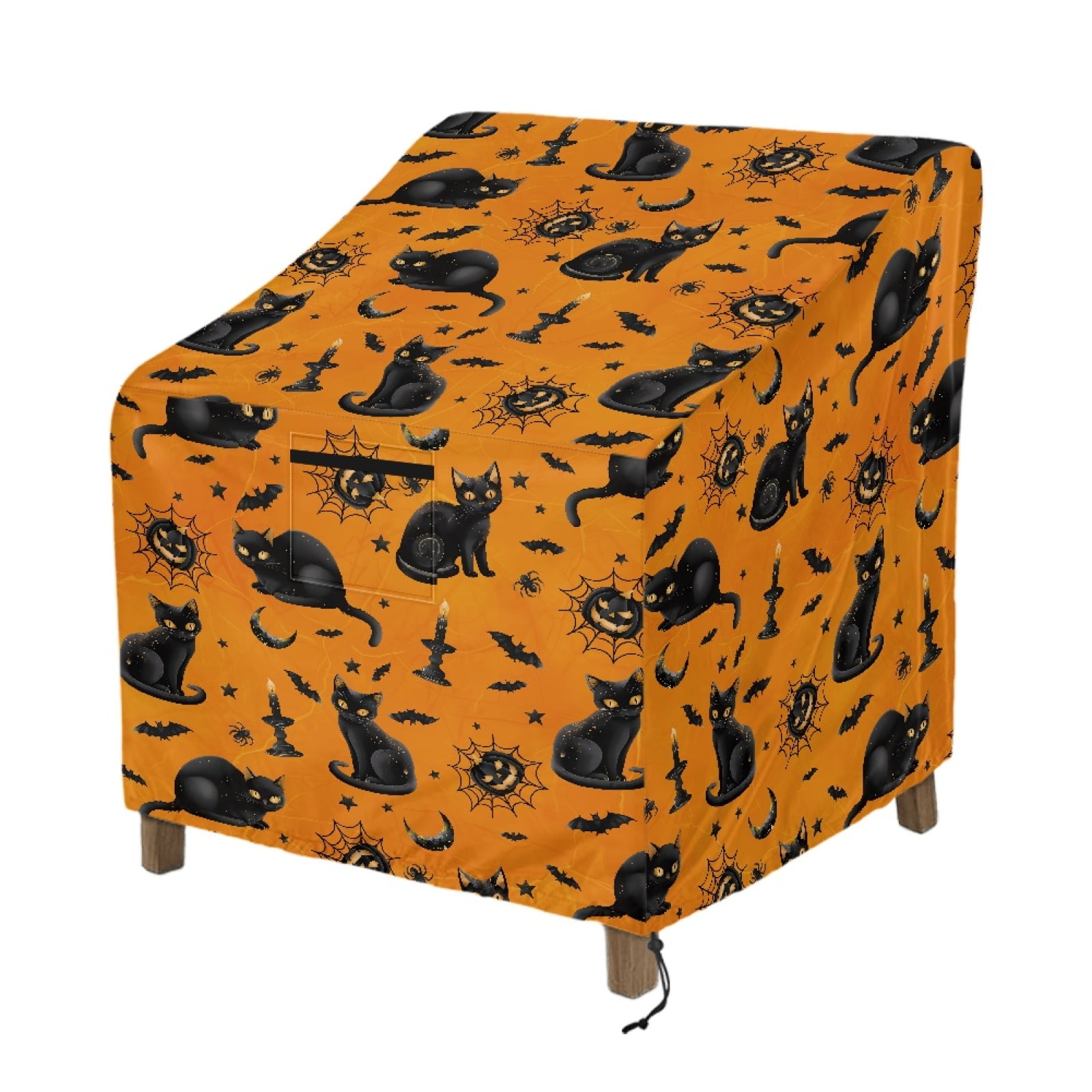 Renewold Waterproof Outdoor Chair Covers UV Resistant Patio Adirondack Rocking Chair Covers Recliner Chair Protector Halloween Decor Fits up to 32W x 35D x 36H Inches, Black Cat Pumpkin Orange