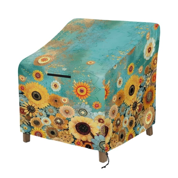 Renewold Waterproof Outdoor Chair Covers Windproof Lounge Deep Seat Covers Funiture Covering for Stackable Furniture Seating, 29"W x 33"D x 36"H, Sunflower Bohemian Flower
