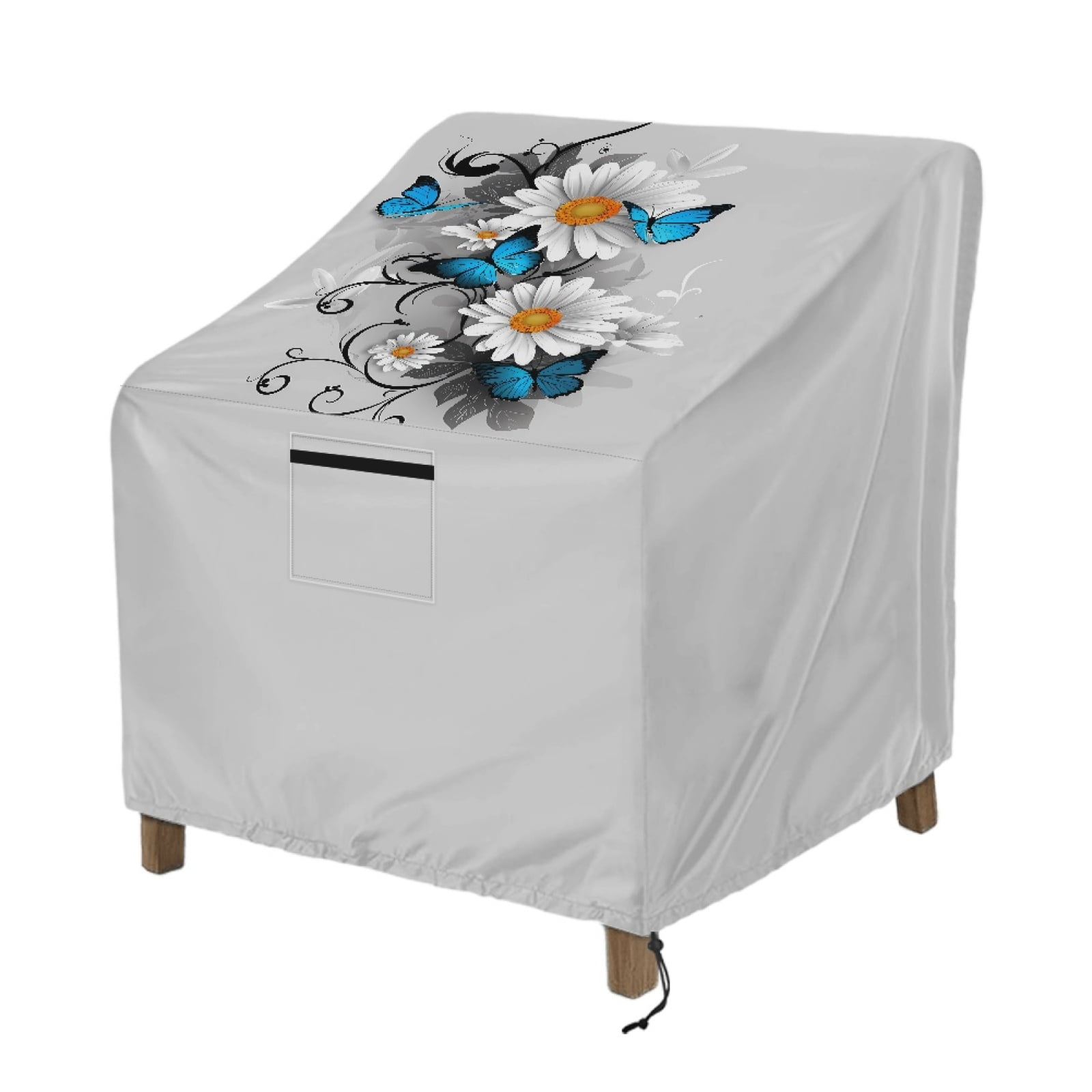 Renewold Waterproof Outdoor Chair Covers Windproof Lounge Deep Seat Covers Funiture Covering for Stackable Furniture Seating, 38"W x 38"D x 36"H, Butterfly Daisy Gray