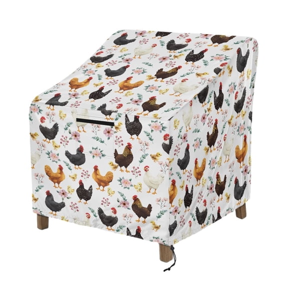 Renewold Waterproof Patio Chair Covers UV Protection Weatherproof Lounge Chair Covers Heavy Duty Funiture Covering Fits up to 29W x 33D x 36H Inches, Chicken Rooster Floral White