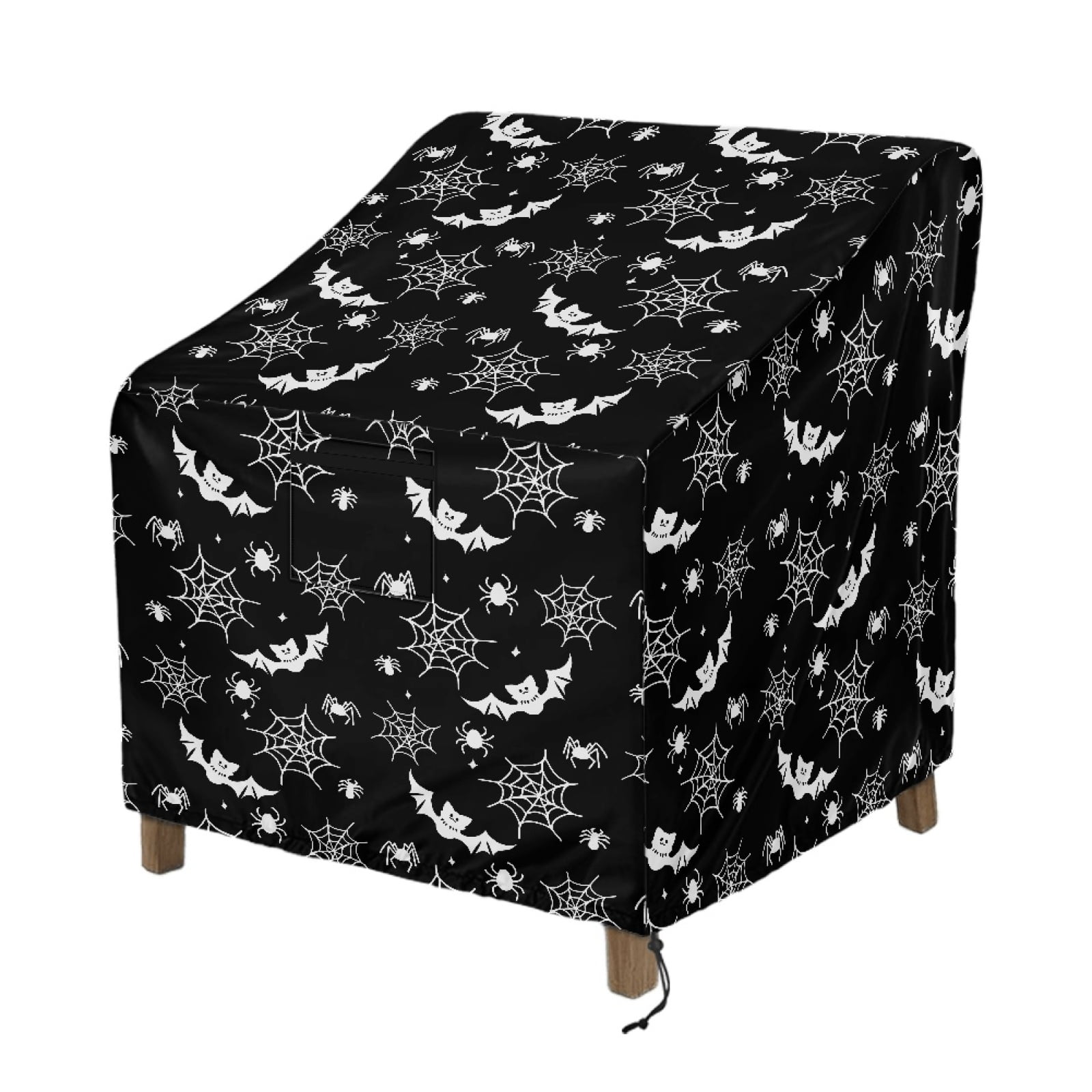 Renewold Waterproof Patio Chair Covers UV Protection Weatherproof Lounge Chair Covers Heavy Duty Funiture Covering Halloween Decor Fits up to 32W x 35D x 36H Inches, Bat Spider Web Print Black