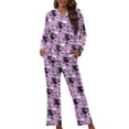 thumbnail image 1 of Renewold Web Black Cats Graphic Button Pajamas Shirts with Pants Set 2 Packs Thermal Halloween Scoop Neck Sleep Nightwear for Women Comfort Walking Jogger Sleepwear Size L, 1 of 6