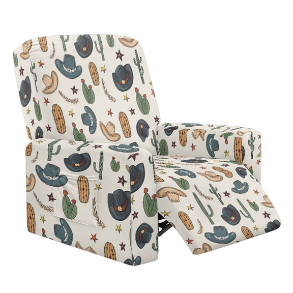 Renewold Western Cowboy Hat Cactus Reclining Sofa Cover Universal Stretch Sofa Recliner Cover 4 Pieces Recliner Couch Slipcover Polyester Spandex Furniture Protector for Kids, Pets