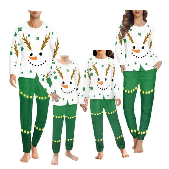 Renewold Winter Pajama Family Matching Christmas Elf Long Sleeve Tops and Green Pants Set of 2 Comfy Home Life Wear Sleepwear Outfits for Women Size XS