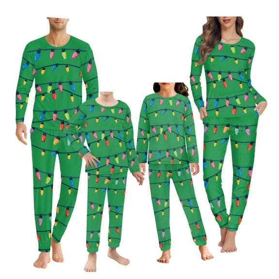 Renewold Winter Pajama for Women Long Sleeve Christmas Pajamas Family 2pcs Colorful Lights Nightwear Sleep Set Tops Size L Comfy Long Sleeve Tee PJs Shirts,Green