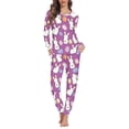 thumbnail image 1 of Renewold Winter Pajamas for Women Thermal Nightwear Top and Pants Set of 2 Casual Home Daily Life Sleepwear Size 3XL Easter Egg Rabbit Athletic Clothing, Purple, 1 of 4