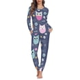 thumbnail image 1 of Renewold Winter Pajamas for Women Cartoon Owls Pajamas Tops and Pants Soft Thermal Sweatpants Home Life T-Shirt Size XS, 1 of 5