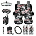 thumbnail image 1 of Renewold Wolf American Flag 15 PCS Car Seat Covers Set for Men Women, Auto Seat Protector with Steering Wheel Cover Seat Belt Pads Trash Bin Air Vent Pocket Rear View Mirror Cover Coasters Key Chain, 1 of 7