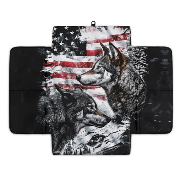 Renewold Wolf American Flag Car Center Console Cushion Cover Universal Armrest Box Mat Scratch Resistant Wear-Resistant Arm Rest Pad with Pockets Storage Bag Auto Accessories for Women