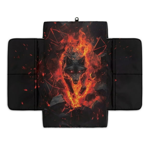 Renewold Wolf Flame Red Car Center Console Cover Soft Armrest Cover Protector Wear-Resistant Non-slip Middle Console Pad Protective Cover for Car Storage Box Universal Fit