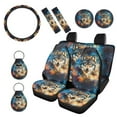 thumbnail image 1 of Renewold Wolf Galaxy Blue Car Accessories Full Set, Universal Car Seat Covers Steering Wheel Cover Seat Belt Pads Cup Holder Key Chains 11 PCS Car Accessories Universal Fit for Most Vehicles, 1 of 7