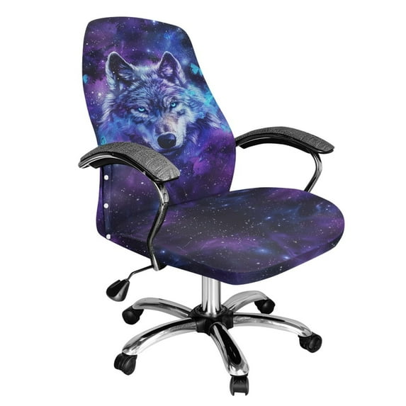 Renewold Wolf Galaxy Butterfly Office Chair Cover Removable Rotating Boss Chair Cover for Armrest Chairs Removable Swivel Chair Slipcover Stretchy Spandex Fabric Cover, S
