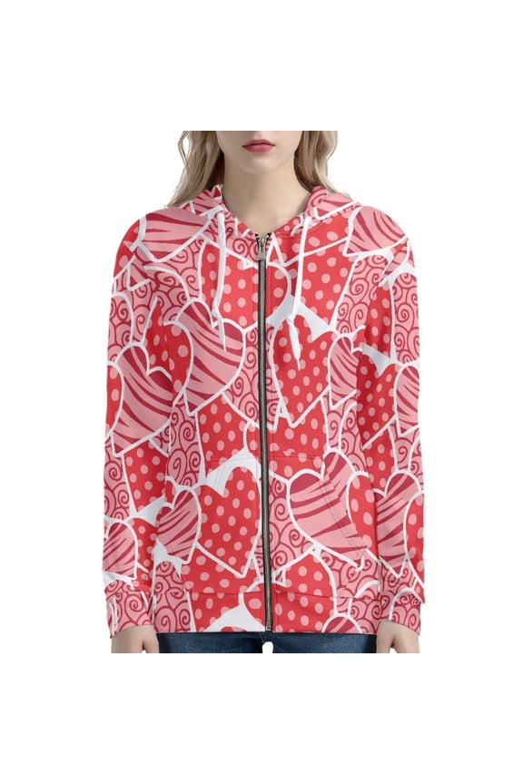 Women Casual Full Zip Up Hoodies Size 4XL Oversized Fall Clothing Sweatshirt Jacket Red Hearts Activewear Valentine's Day Long Sleeve Hoody Top