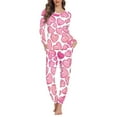 thumbnail image 1 of Renewold Women Casual Pajamas Lounge Set for Yoga Vacation 2 Pieces Valentine's Day Scoop Neck Sleepwear Pajama Pink Heart O-Neck Beach Wear Pjs Shirt Size XL, 1 of 4
