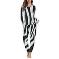 thumbnail image 1 of Renewold Women Nightwear Long Sleeve Shirt Pants Pajama Set White Zebra Stripes Print Sleepwear Pjs Holiday Home Party Clothes Size 5XL, 1 of 5