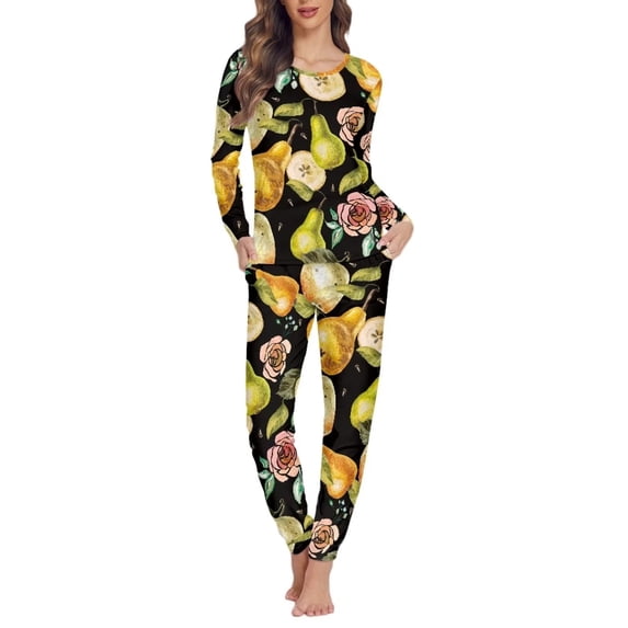 Renewold Women Pajamas Sets Pajamas Top and Pants Snow Pear Flowers Print Sweatpants Long Sleeve Pullover Pajamas Sets Cozy Up Warm Shirts Size XL