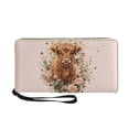 thumbnail image 1 of Renewold Women Wallet with Wrist Strap Zipper Closure Faux Leather Mini Wristlet Coin Bag Purse Handbag for Travel Shopping, Retro Highland Cow Floral Pink, 1 of 7