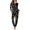 thumbnail image 1 of Renewold Women's Christmas Clothing Pajamas Set of 2 Xmas Colorful Lights Graphic Pant and Long-Sleeve T-Shirt Sleep Fashion Daily Wear Sleepwear Size M, 1 of 4