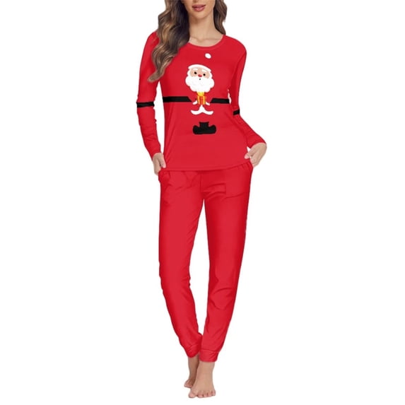 Renewold Women's Leisure Nightwear Set of 2 Santa Clothes Pajama Full-length Sleepwear Stylish Christmas Long Sleeve Fall Spring Winter Outfits,Size S