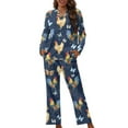 thumbnail image 1 of Renewold Women's Long Sleeve Pj's Button Down Sleepwear Pajama Set 2 PCS Chicken Butterfly Crewneck Beach Wear Pjs Shirt Warmth Athletic Outfits Clothing Size S, 1 of 6