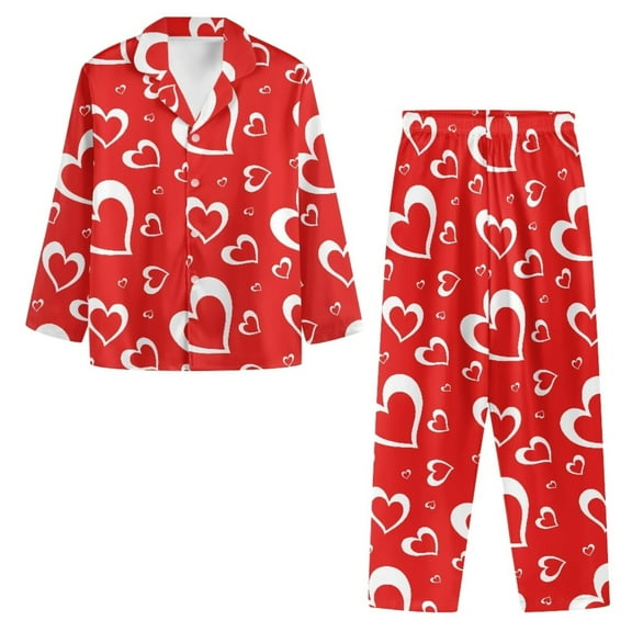Renewold Women's Pajama Sets Long Sleeve Button Down Sleepwear Valentine's Day Red Athletic Clothing 2pcs Heart Scoop Neck Nightwear Sweatshirt Size 3XL