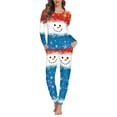 thumbnail image 1 of Renewold Womens Christmas Pajama Sleepwear Sweatpants Set of 2 Pajama Blue Red Snoweman Crew Neck Loungewear Stylish Nightwear Long Sleeve Nightwear T-Shirt Size XS, 1 of 4