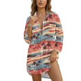 thumbnail image 1 of Renewold Womens Cover Up Shirt for Beach Button Up Shirt Women Long Sleeve Beach T-Shirt Blouses Bathing Suit Cover Up with Pockets Breathable Soft Swimwear, Hawaiian Vintage Palm Tree Print, 2XL, 1 of 7