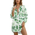 thumbnail image 1 of Renewold Womens Cover Up Shirt for Beach Button Up Shirt Women Long Sleeve Beach T-Shirt Blouses Bathing Suit Cover Up with Pockets Lightweight Comfy Swimwear, Green Minimal Leaf Print, 3XL, 1 of 7