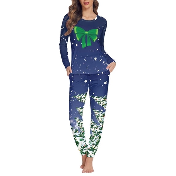 Renewold Xmas Trees Bow Pajama Pants Set Snug-Fit Trendy Winter Snow Jogger Vacation Athletic Clothing Tracksuit Size 4XL 2 Pieces Christmas Long Sleeve Tee,Blue