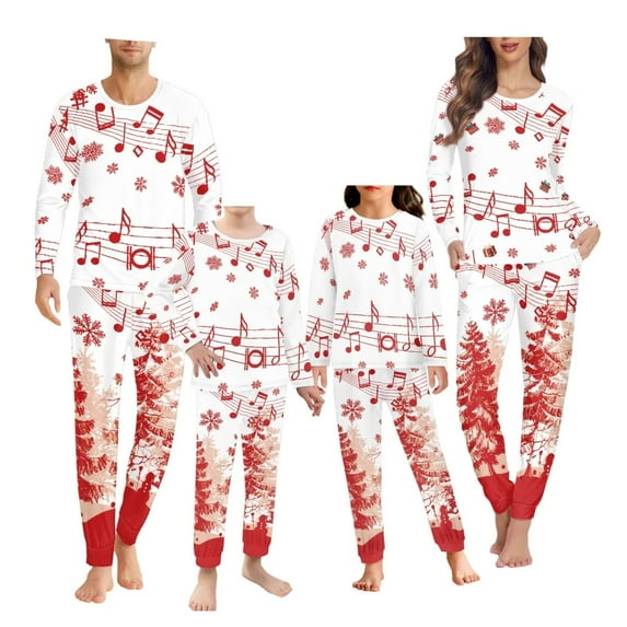 Renewold Xmas Trees Music Notes Indoor Nightwear for Toddler Kids 7-8 T Christmas Family Pajama Top & Pants Set 2 Pieces Comfortable Home Life Wear Thermal Pullover Tops