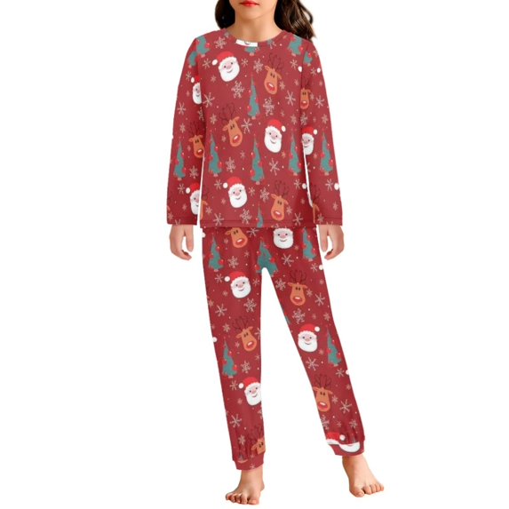 Renewold Xmas Trees Reindeer Pajamas Top & Pants Set of 2 Soft Skin Friendly Scoop Neck Sleepwear Loungewear 11-12Y Toodlers Long Sleeve Shirt Home Wear,Christmas Holiday