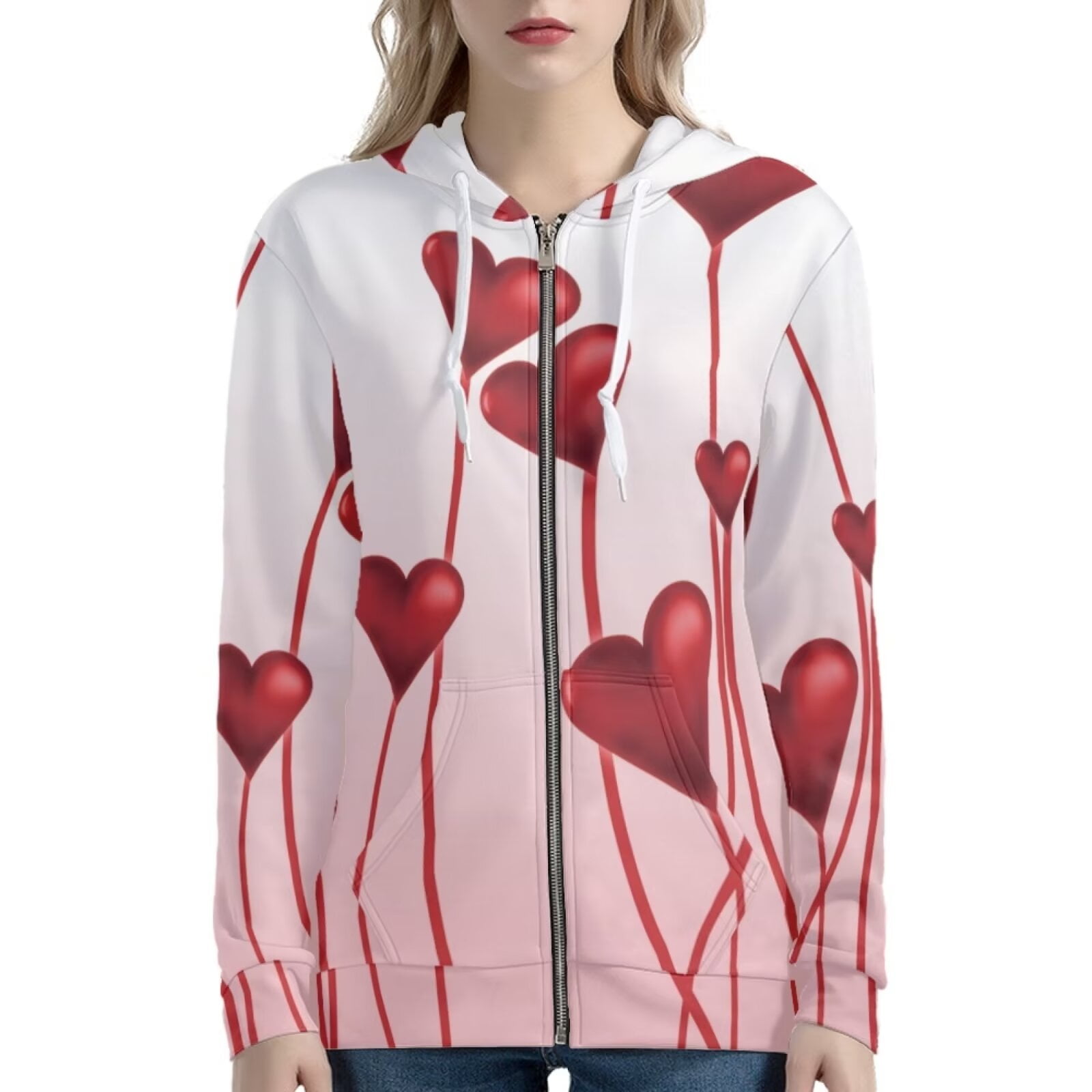 Renewold Novelty Zipper Hoodies \u0026 Sweatshirts for Women Pink Love Long  Sleeve Crewneck Sports Outfits Valentine's Day Y2K Street-Wear Jacket Size  3XL - Walmart.com