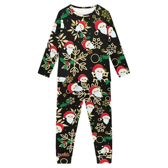 Renewold Youth Sleepwear Pajamas for Jogger Walking Christmas Santa Snowflake Long Sleeve Clothing Top & Pants Long Sleeve Tee Stretchy Pants Set of 2,Size 5-6