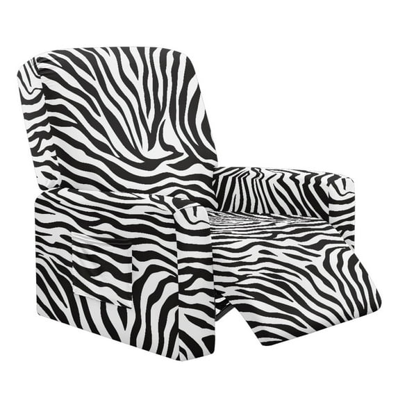 Renewold Zebra Print Sofa Recliner Cover Heavy Duty Cover for Recliner 4 Pieces Washable Zebra Stripes Reclining Couch Slipcover Polyester Spandex Furniture Protector for Dogs, Cats