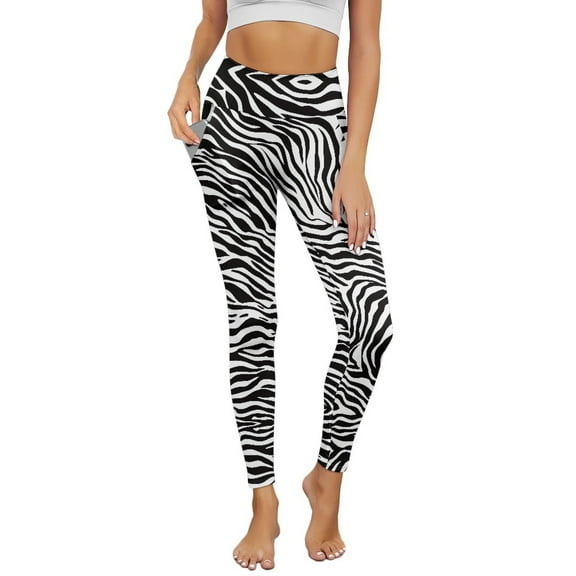 Renewold Zebra Stripe Womens Yoga Pants with Pockets High Waisted Womens Leggings Fashion Exercise Yoga Leggings Lightweight Activewear Printed Ankle Leggings, 3XL