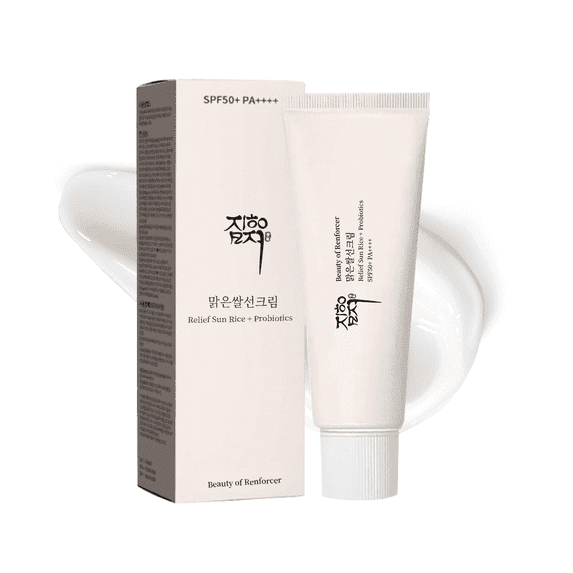 Renforcer Relief Sun Organic Korean Sunscreen SPF 50+ PA++++ – Lightweight Korean UV Protection for Face – Relief Sun Rice Probiotics – 50 ml / 1.69 fl oz