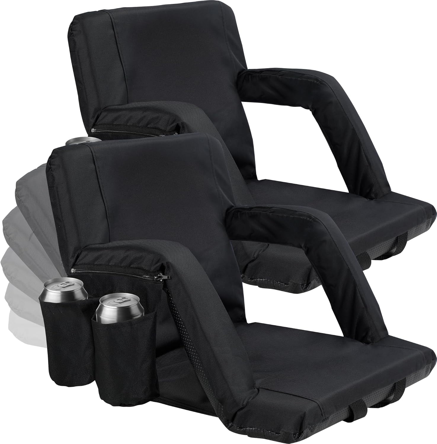 Rengue 2-Pack Stadium Seats for Bleachers with Back Support, Reclining Adults Camping Stadium Chair, Foldable Bleacher Seat Cushions, Extra Thick Padded Outdoor Chairs for Events & Games