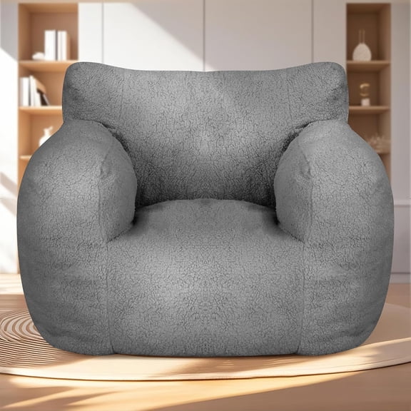 Rengue Bean Bag Chair for Adult, Stuffed BeanBag Sofa with Filler, Giant Lazy Sofa with Armrest & Pocket, Chair with Memory Foam for Living Room, Bedroom (Gray)