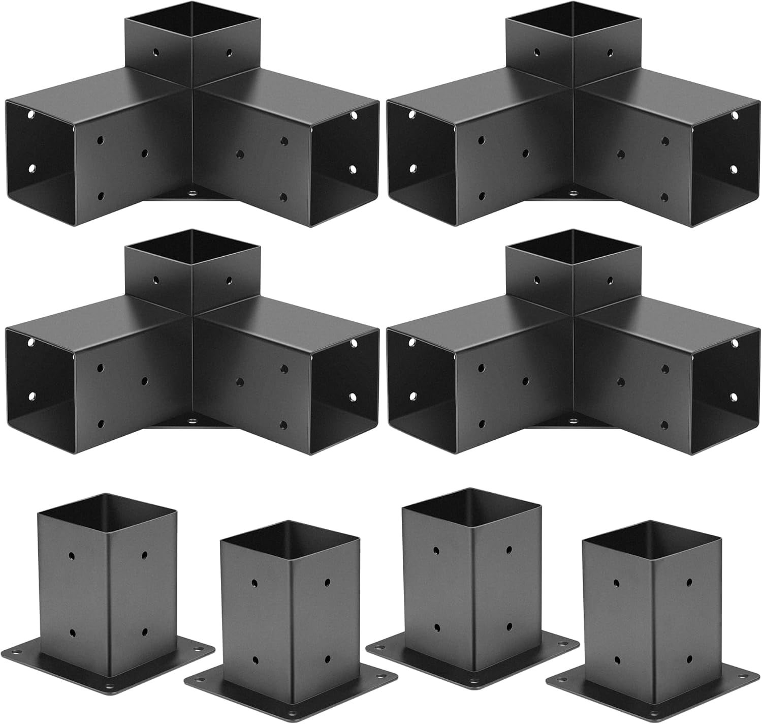 Heavy Duty Pergola Brackets Kit – 4x4 (3.7x3.7”) 3-Way Corner Brackets & Post Bases, Alloy Steel, Includes Hardware