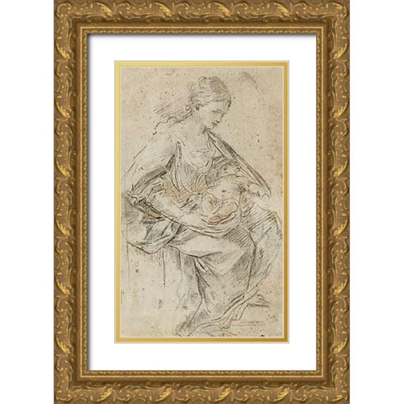 Reni, Guido 12x18 Gold Ornate Wood Framed with Double Matting Museum Art Print Titled - Turbaned Woman
