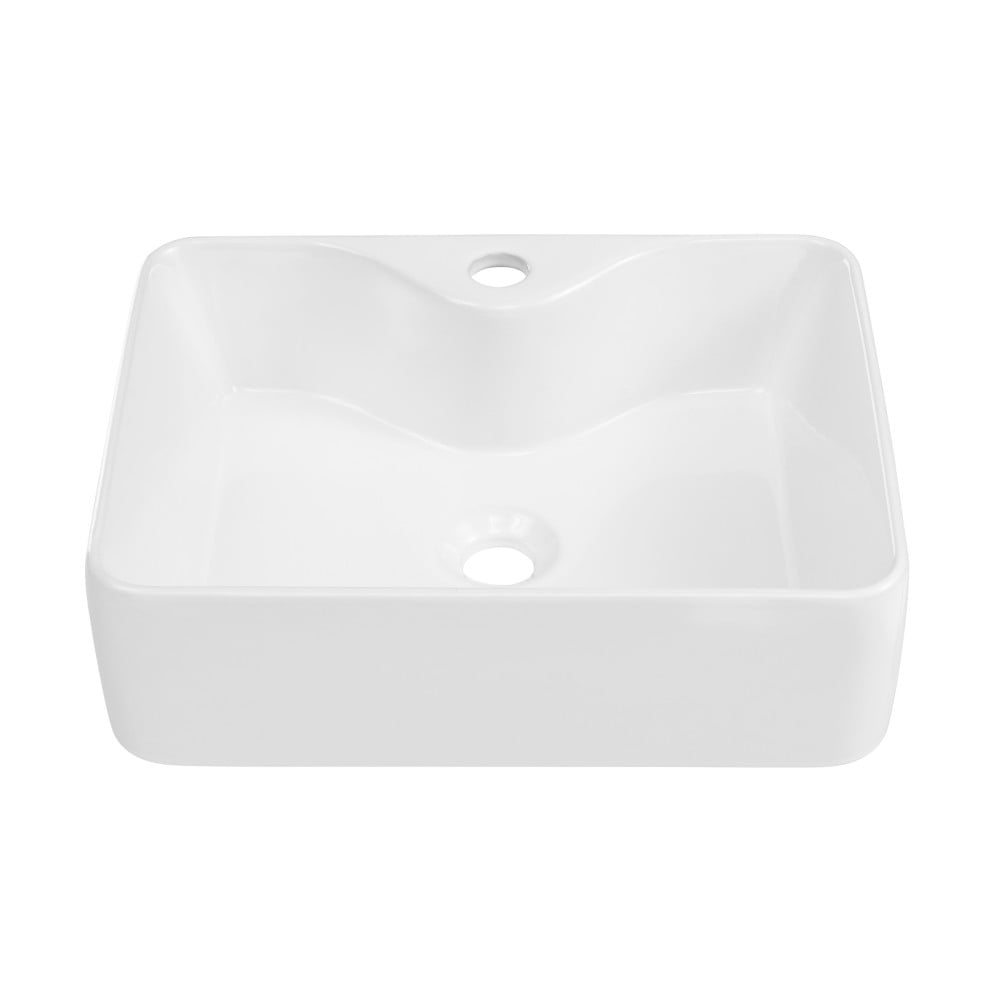 Glossy White Ceramic Above-Counter Vessel Sink, 19"