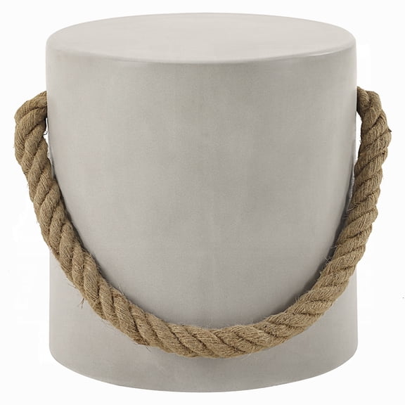 Rennie Accent Table, Natural Gray Cement, Rope Handle, Round 16 Inch